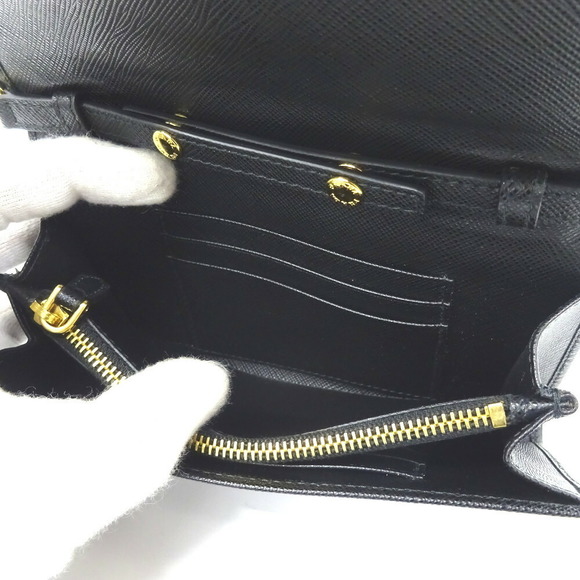 Prada Long Wallet Shoulder Pochette Saffiano Leather Ribbon Black - Picture 8 of 11